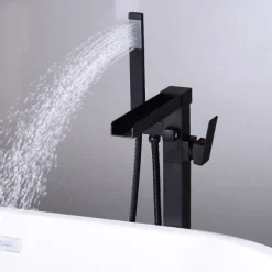 Bathtub Faucet - Minimalist Electroplated Free Standing Brass Valve Bath Shower Mixer Taps