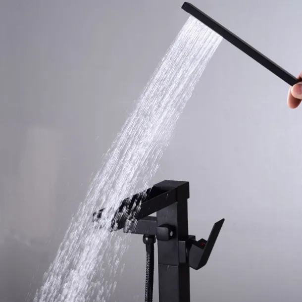 Bathtub Faucet - Minimalist Electroplated Free Standing Brass Valve Bath Shower Mixer Taps