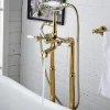 Bathtub Faucet - Retro Vintage Electroplated Free Standing Ceramic Valve Bath Shower Mixer Taps