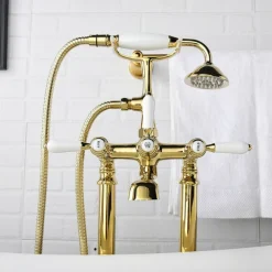 Bathtub Faucet - Retro Vintage Electroplated Free Standing Ceramic Valve Bath Shower Mixer Taps