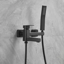 Bathtub Faucet Dual Spout Wall Mounted, Bath Tub Filler Mixer Brass Tap with Heldhand Showerhand, Ceramic Valve Single Handle Control