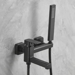 Bathtub Faucet Dual Spout Wall Mounted, Bath Tub Filler Mixer Brass Tap with Heldhand Showerhand, Ceramic Valve Single Handle Control