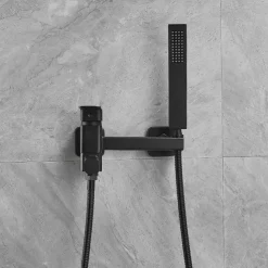 Bathtub Faucet Dual Spout Wall Mounted, Bath Tub Filler Mixer Brass Tap with Heldhand Showerhand, Ceramic Valve Single Handle Control