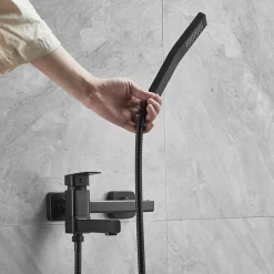 Bathtub Faucet Dual Spout Wall Mounted, Bath Tub Filler Mixer Brass Tap with Heldhand Showerhand, Ceramic Valve Single Handle Control