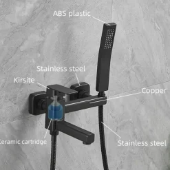 Bathtub Faucet Dual Spout Wall Mounted, Bath Tub Filler Mixer Brass Tap with Heldhand Showerhand, Ceramic Valve Single Handle Control