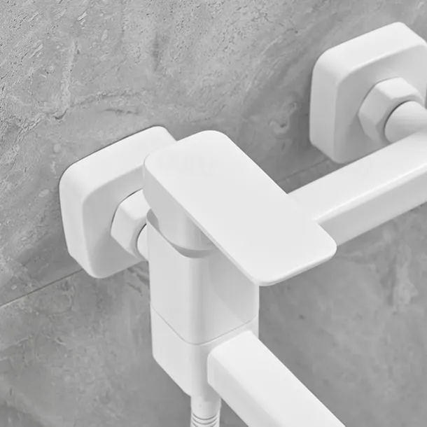 Bathtub Faucet Dual Spout Wall Mounted White, Bath Tub Filler Mixer Brass Tap with Heldhand Showerhand, Ceramic Valve Single Handle Control