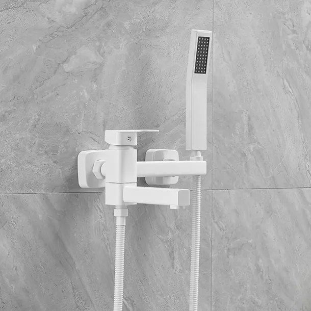 Bathtub Faucet Dual Spout Wall Mounted White, Bath Tub Filler Mixer Brass Tap with Heldhand Showerhand, Ceramic Valve Single Handle Control