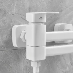 Bathtub Faucet Dual Spout Wall Mounted White, Bath Tub Filler Mixer Brass Tap with Heldhand Showerhand, Ceramic Valve Single Handle Control