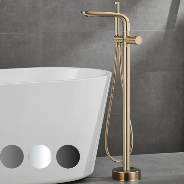 Bathtub Faucet Floor Mount Freestanding Tub Filler Brass High Flow Shower Faucets with Handheld Shower Mixer Taps Swivel Spout(Gun Grey/Brushed Golden)