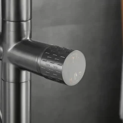 Bathtub Faucet Floor Mount Freestanding Tub Filler Brass High Flow Shower Faucets with Handheld Shower Mixer Taps Swivel Spout(Gun Grey/Brushed Golden)