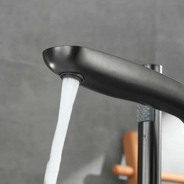 Bathtub Faucet Floor Mount Freestanding Tub Filler Brass High Flow Shower Faucets with Handheld Shower Mixer Taps Swivel Spout(Gun Grey/Brushed Golden)