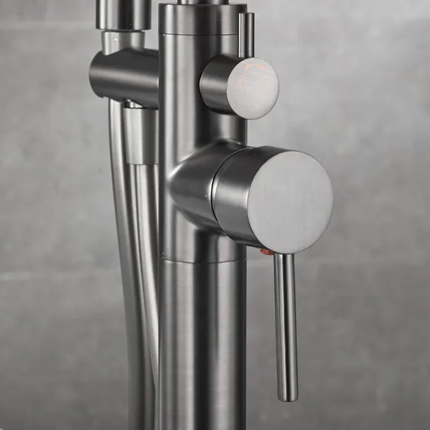 Bathtub Faucet Floor Mount Freestanding Tub Filler Brass High Flow Shower Faucets with Handheld Shower Mixer Taps Swivel Spout(Gun Grey)
