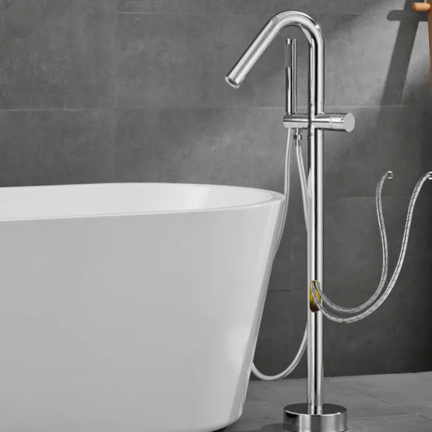 Bathtub Faucet Floor Mount Freestanding Tub Filler Brass High Flow Shower Faucets with Handheld Shower Mixer Taps Swivel Spout