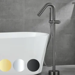 Bathtub Faucet Floor Mount Freestanding Tub Filler Brass High Flow Shower Faucets with Handheld Shower Mixer Taps Swivel Spout