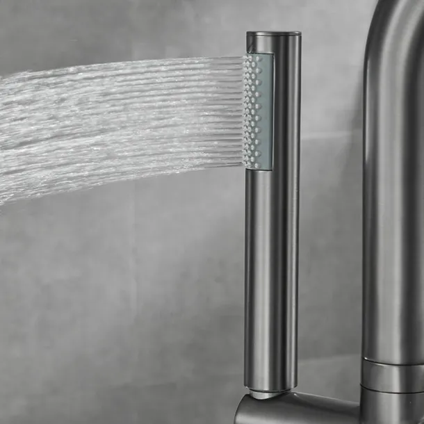 Bathtub Faucet Floor Mount Freestanding Tub Filler Brass High Flow Shower Faucets with Handheld Shower Mixer Taps Swivel Spout