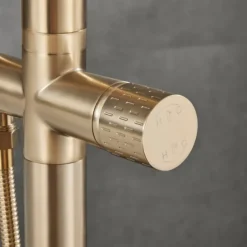 Bathtub Faucet Floor Mount Freestanding Tub Filler Brass High Flow Shower Faucets with Handheld Shower Mixer Taps Swivel Spout