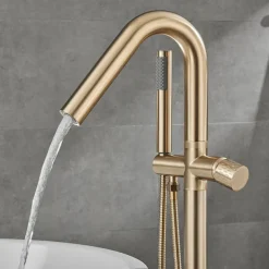 Bathtub Faucet Floor Mount Freestanding Tub Filler Brass High Flow Shower Faucets with Handheld Shower Mixer Taps Swivel Spout