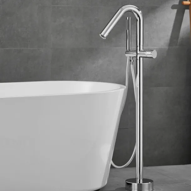 Bathtub Faucet Floor Mount Freestanding Tub Filler Brass High Flow Shower Faucets with Handheld Shower Mixer Taps Swivel Spout