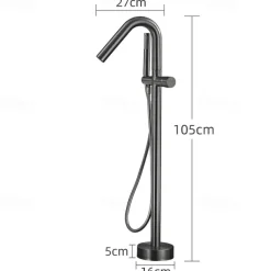 Bathtub Faucet Floor Mount Freestanding Tub Filler Brass High Flow Shower Faucets with Handheld Shower Mixer Taps Swivel Spout