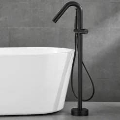 Bathtub Faucet Floor Mount Freestanding Tub Filler Brass High Flow Shower Faucets with Handheld Shower Mixer Taps Swivel Spout