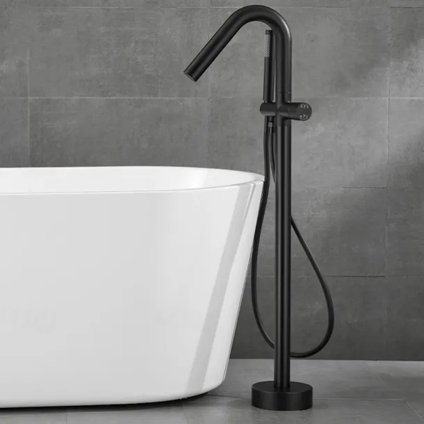Bathtub Faucet Floor Mount Freestanding Tub Filler Brass High Flow Shower Faucets with Handheld Shower Mixer Taps Swivel Spout