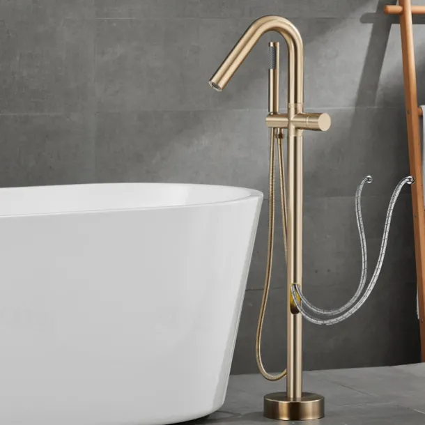 Bathtub Faucet Floor Mount Freestanding Tub Filler Brass High Flow Shower Faucets with Handheld Shower Mixer Taps Swivel Spout