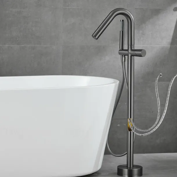 Bathtub Faucet Floor Mount Freestanding Tub Filler Brass High Flow Shower Faucets with Handheld Shower Mixer Taps Swivel Spout