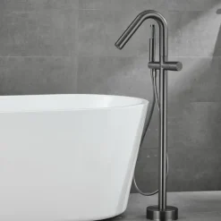 Bathtub Faucet Floor Mount Freestanding Tub Filler Brass High Flow Shower Faucets with Handheld Shower Mixer Taps Swivel Spout
