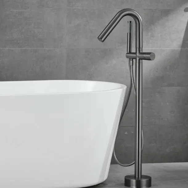 Bathtub Faucet Floor Mount Freestanding Tub Filler Brass High Flow Shower Faucets with Handheld Shower Mixer Taps Swivel Spout