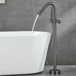 Bathtub Faucet Floor Mount Freestanding Tub Filler Brass High Flow Shower Faucets with Handheld Shower Mixer Taps Swivel Spout