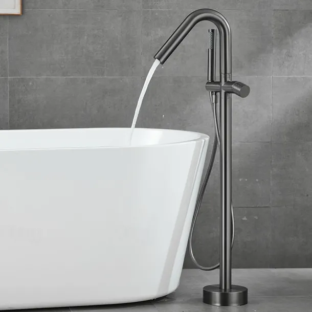 Bathtub Faucet Floor Mount Freestanding Tub Filler Brass High Flow Shower Faucets with Handheld Shower Mixer Taps Swivel Spout