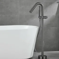 Bathtub Faucet Floor Mount Freestanding Tub Filler Brass High Flow Shower Faucets with Handheld Shower Mixer Taps Swivel Spout