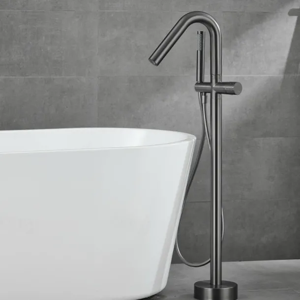 Bathtub Faucet Floor Mount Freestanding Tub Filler Brass High Flow Shower Faucets with Handheld Shower Mixer Taps Swivel Spout
