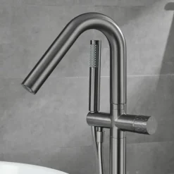 Bathtub Faucet Floor Mount Freestanding Tub Filler Brass High Flow Shower Faucets with Handheld Shower Mixer Taps Swivel Spout