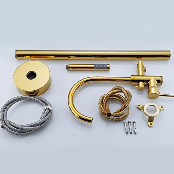 Bathtub Faucet Floor Mount Freestanding Bath Tub Filler Mixer Taps Brass, 360 Swivel High Arc Spout Standing Shower Clawfoot Tub with Handheld Shower Mixer Taps