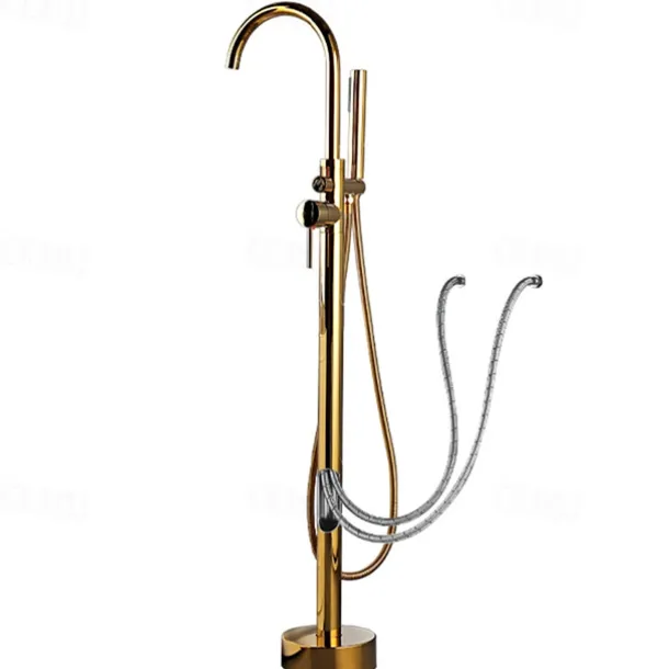 Bathtub Faucet Floor Mount Freestanding Bath Tub Filler Mixer Taps Brass, 360 Swivel High Arc Spout Standing Shower Clawfoot Tub with Handheld Shower Mixer Taps