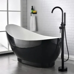 Bathtub Faucet Floor Mount Freestanding Bath Tub Filler Mixer Taps Brass, 360 Swivel High Arc Spout Standing Shower Clawfoot Tub with Handheld Shower Mixer Taps