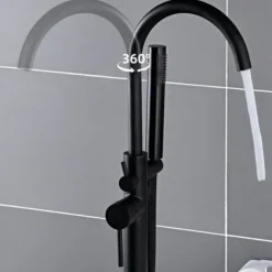 Bathtub Faucet Floor Mount Freestanding Bath Tub Filler Mixer Taps Brass, 360 Swivel High Arc Spout Standing Shower Clawfoot Tub with Handheld Shower Mixer Taps