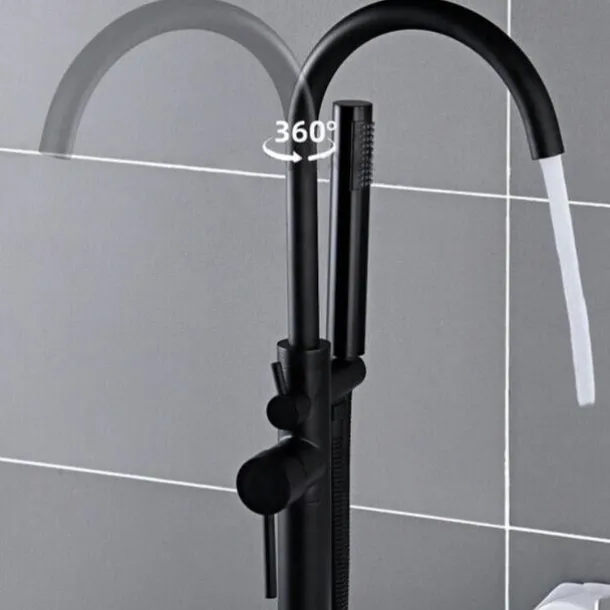 Bathtub Faucet Floor Mount Freestanding Bath Tub Filler Mixer Taps Brass, 360 Swivel High Arc Spout Standing Shower Clawfoot Tub with Handheld Shower Mixer Taps