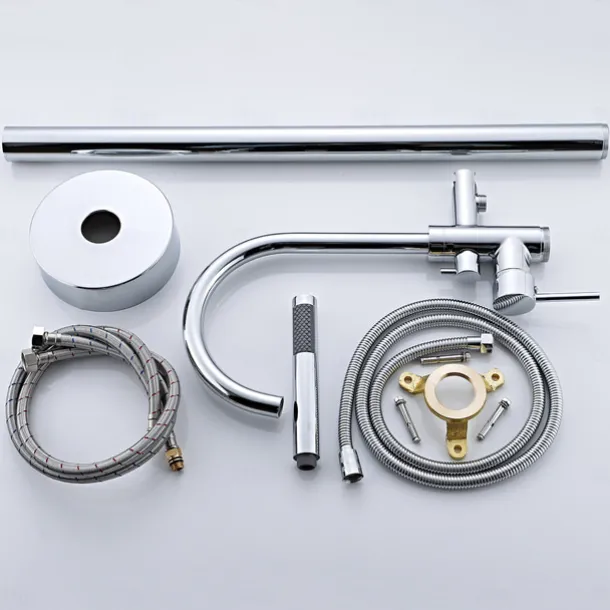 Bathtub Faucet Floor Mount Freestanding Bath Tub Filler Mixer Taps Brass, 360 Swivel High Arc Spout Standing Shower Clawfoot Tub with Handheld Shower Mixer Taps