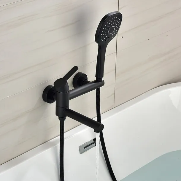 Bathtub Faucet Wall Mounted Black, 3 Spout Bathroom Faucet Bath Roman Tub Filler Mixer Tap Brass with 2 Sprayer Bidet Sprayer