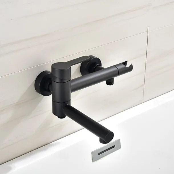 Bathtub Faucet Wall Mounted Black, 3 Spout Bathroom Faucet Bath Roman Tub Filler Mixer Tap Brass with 2 Sprayer Bidet Sprayer