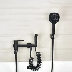 Bathtub Faucet Wall Mounted Black, 3 Spout Bathroom Faucet Bath Roman Tub Filler Mixer Tap Brass with 2 Sprayer Bidet Sprayer