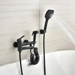 Bathtub Faucet Wall Mounted Black, 3 Spout Bathroom Faucet Bath Roman Tub Filler Mixer Tap Brass with 2 Sprayer Bidet Sprayer
