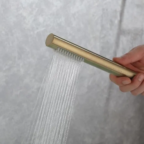 Bathtub Faucet,Brass Brushed Gold/Black Wall Installation Waterfall Included Handshower of Spray Type Bath Shower Mixer Taps with Hot and Cold Water