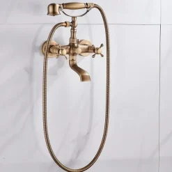 Bathtub Faucet,Wall Mounted Brass Rainfall Shower Mixer Taps Contain with Handshower and Cold/Hot Water