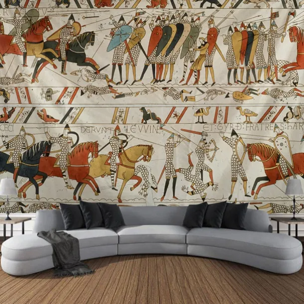 Bayeux Medieval Tapestry Middle Age Tapestry Wall Art Large Tapestry Mural Decor Photograph Backdrop Blanket Curtain Home Bedroom Living Room Decoration