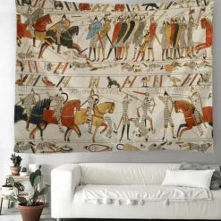 Bayeux Medieval Tapestry Middle Age Tapestry Wall Art Large Tapestry Mural Decor Photograph Backdrop Blanket Curtain Home Bedroom Living Room Decoration
