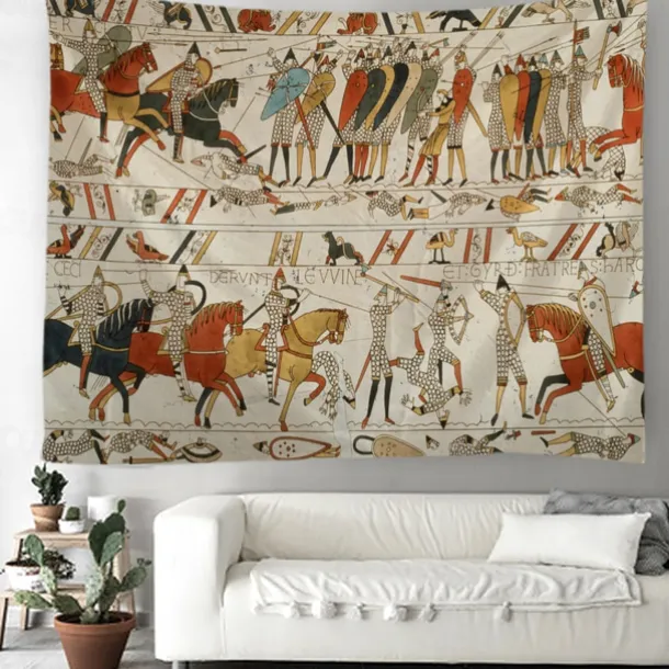 Bayeux Medieval Tapestry Middle Age Tapestry Wall Art Large Tapestry Mural Decor Photograph Backdrop Blanket Curtain Home Bedroom Living Room Decoration