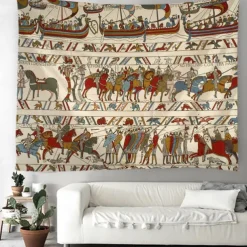 Bayeux Medieval Tapestry Middle Age Tapestry Wall Art Large Tapestry Mural Decor Photograph Backdrop Blanket Curtain Home Bedroom Living Room Decoration